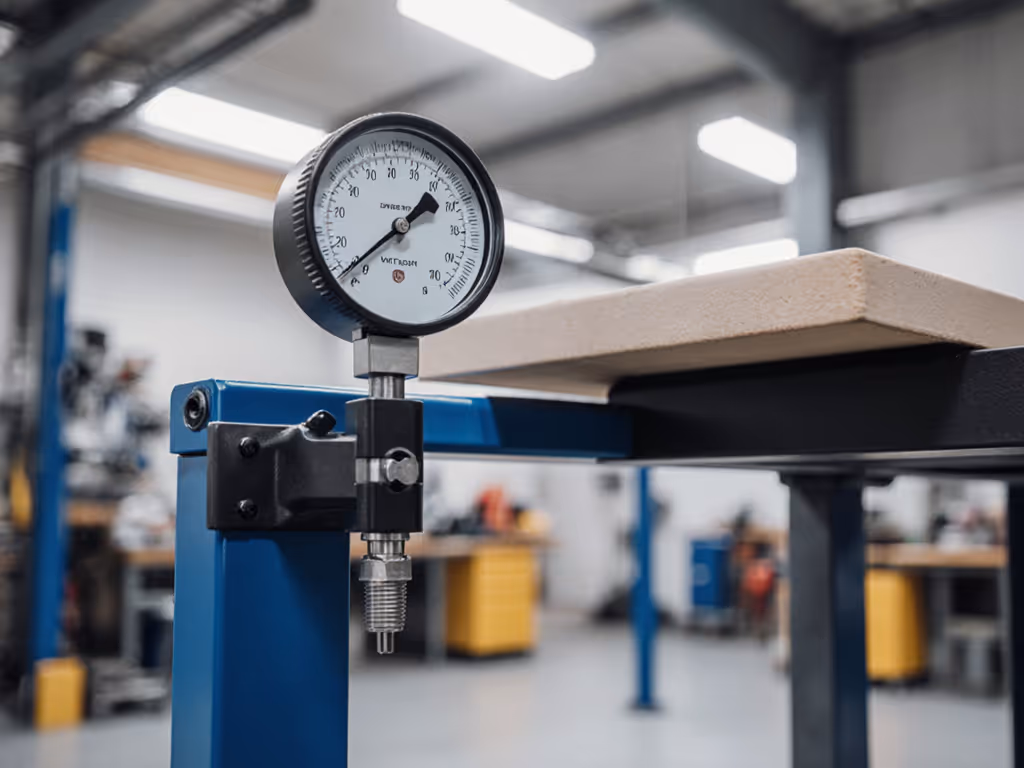 dial_indicator_measuring_racking_deflection_on_mobile_workbench_frame